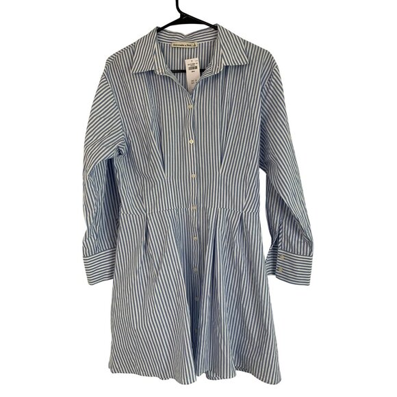 Abercrombie & Fitch Blue Striped Button-Down Shirt Dress S Cotton RDD10671 - Picture 2 of 12